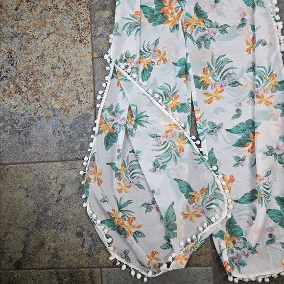 Club Z Collection Size XL White Sheer Coverup Pants Floral Pattern Elastic Waist - Picture 3 of 11